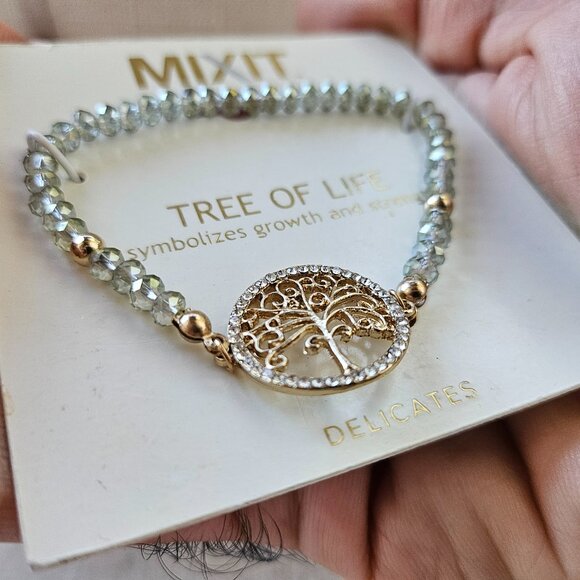 MIXIT Bracelet THE TREE OF LIFE Crystal Accent Gold Tone Stretched Wristband New - Picture 4 of 11